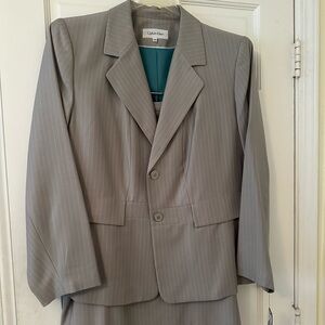 Calvin Klein Light Gray Striped Jacket and Skirt